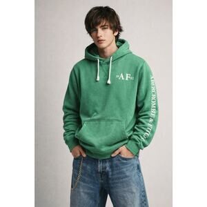 Abercrombie & Fitch Men’s Kelly Green Hoodie Spell Out on Arm Sz S EUC Y2K Vibe